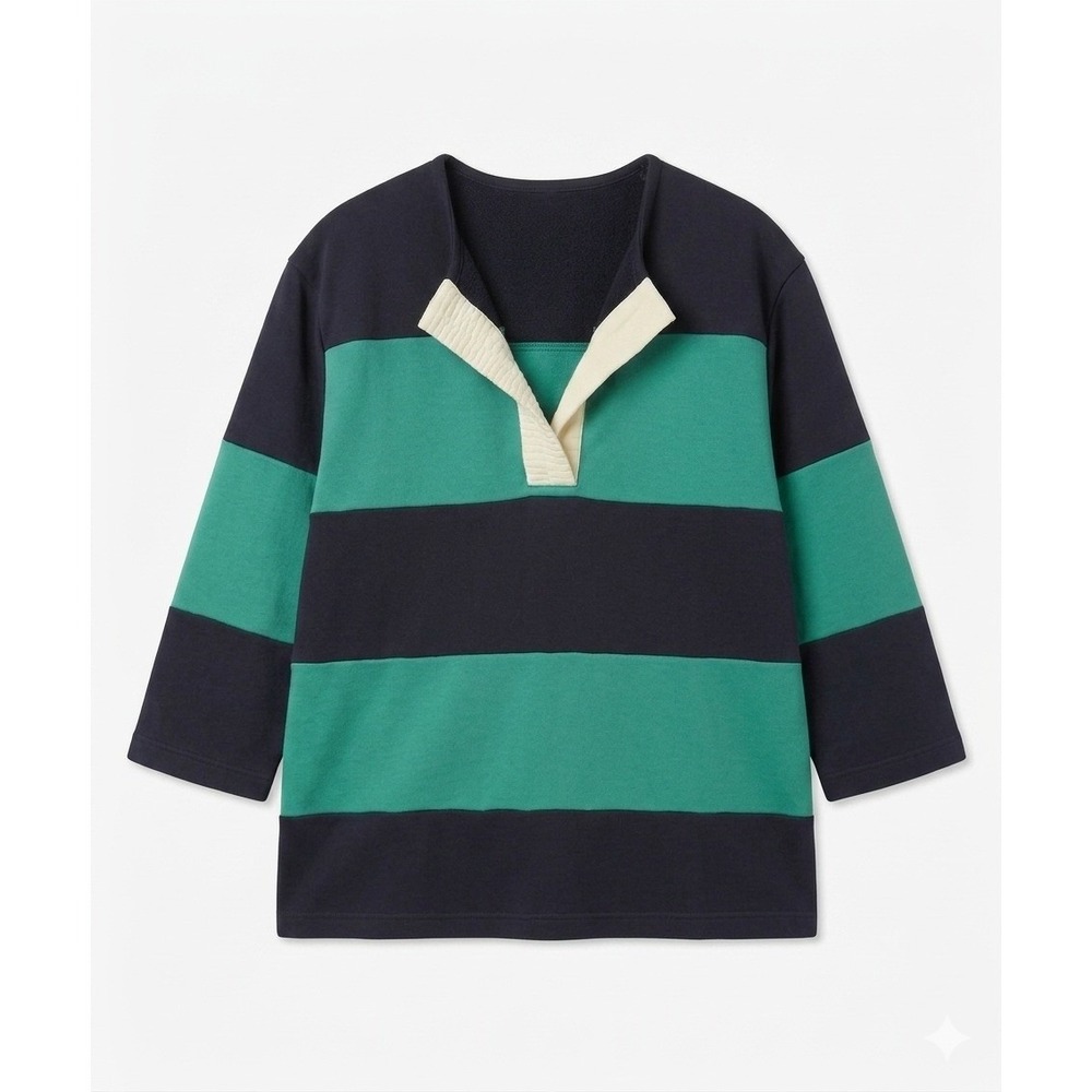 Sunnei Striped Polo Rugby Sweatshirt Mens L Raw Neck Streetwear Sporty Bloke